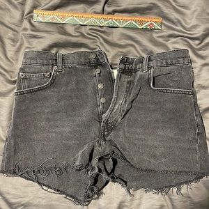 Reformation High Rise Faded Black Jean Shorts